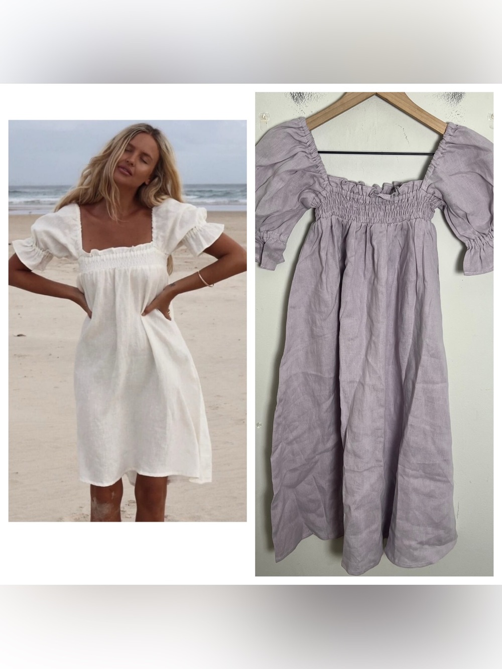 OPIA- Puff Sleeve Linen Midi Dress Lavender Purple Size XS/S